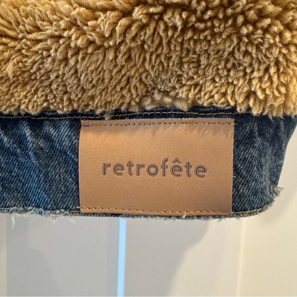 NWT Retrofete Cindy Reversible Denim Faux Shearling Fur Jacket, Size XS - Picture 10 of 16